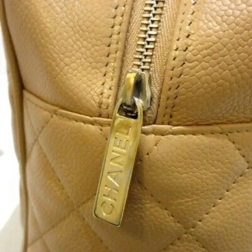 Vintage Chanel Beige Caviar Bowling Bag